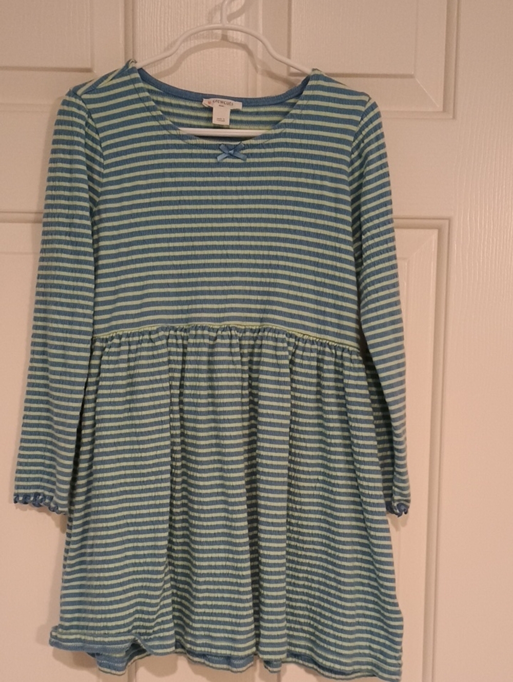 Crewcuts Blue and Mint Striped Long-Sleeve Knit Dress